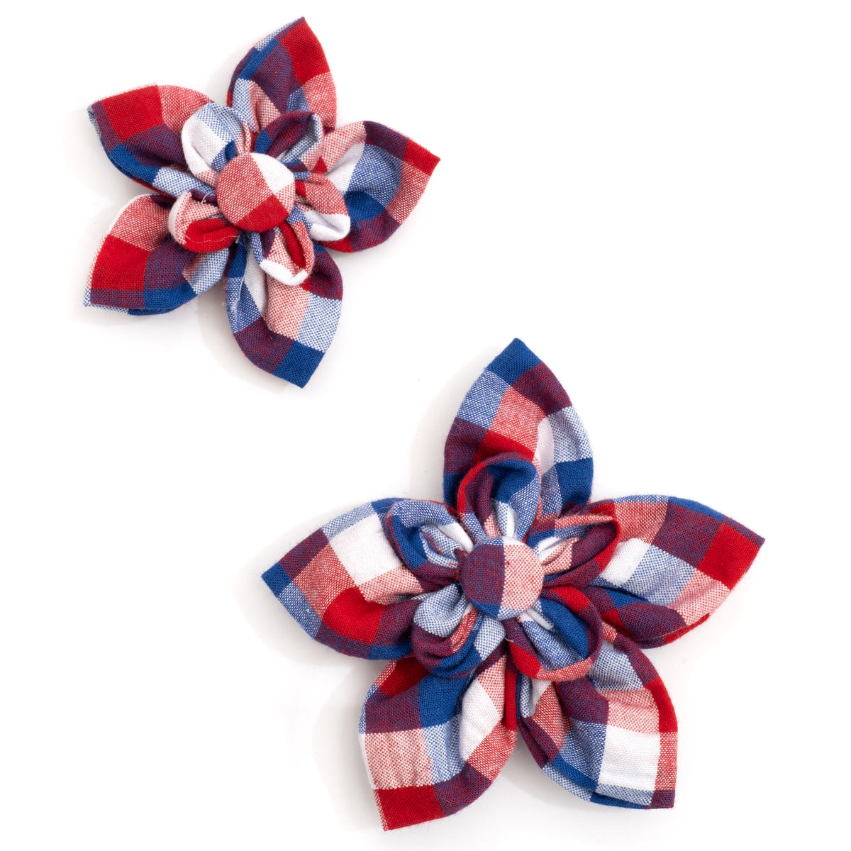 Red/White/Blue Check Dog Flower – Cotton, Red/White/Blue, Sizes S, L