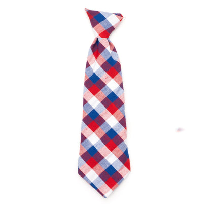 Red/White/Blue Check Dog Neck Tie – Cotton, Red/White/Blue, Sizes S, L