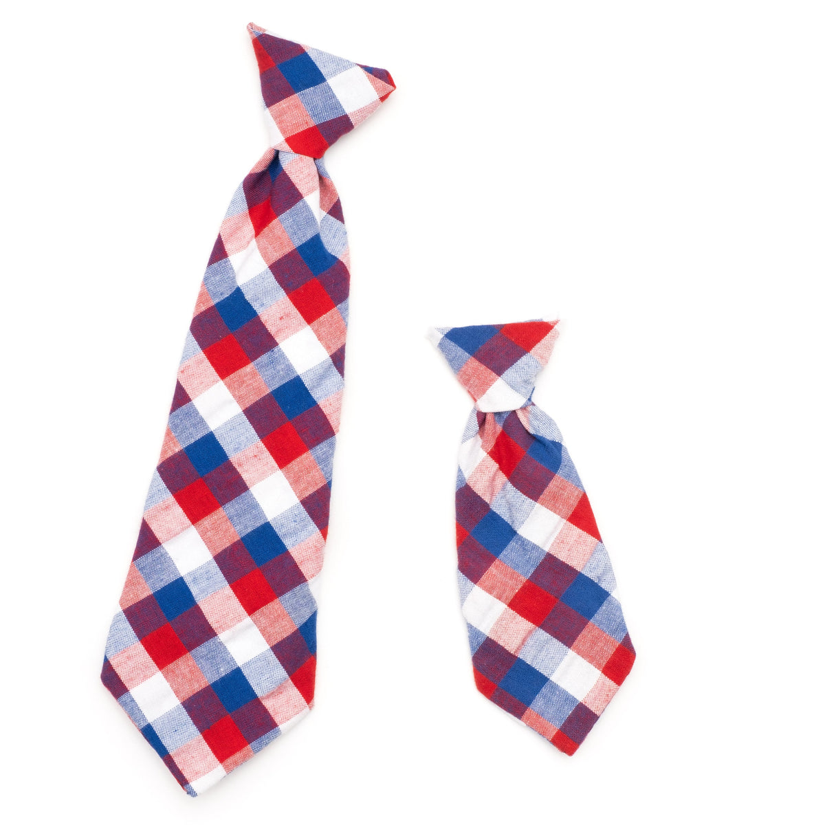 Red/White/Blue Check Dog Neck Tie – Cotton, Red/White/Blue, Sizes S, L