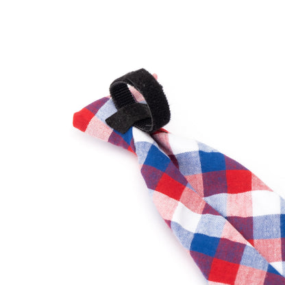 Red/White/Blue Check Dog Neck Tie – Cotton, Red/White/Blue, Sizes S, L