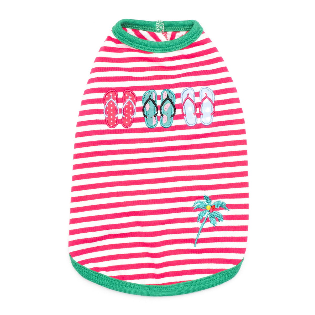 Flip Flops Dog Tank Top – Cotton, Pink/White, Sizes XS–XXL