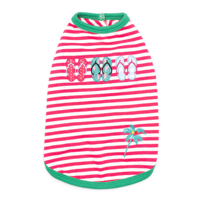 Flip Flops Dog Tank Top – Cotton, Pink/White, Sizes XS–XXL