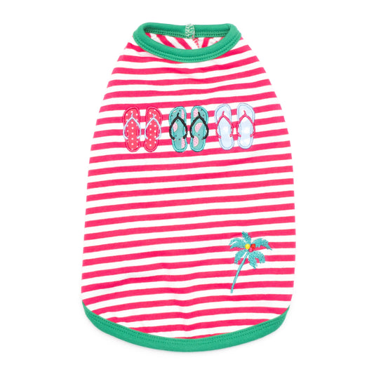 Flip Flops Dog Tank Top – Cotton, Pink/White, Sizes XS–XXL