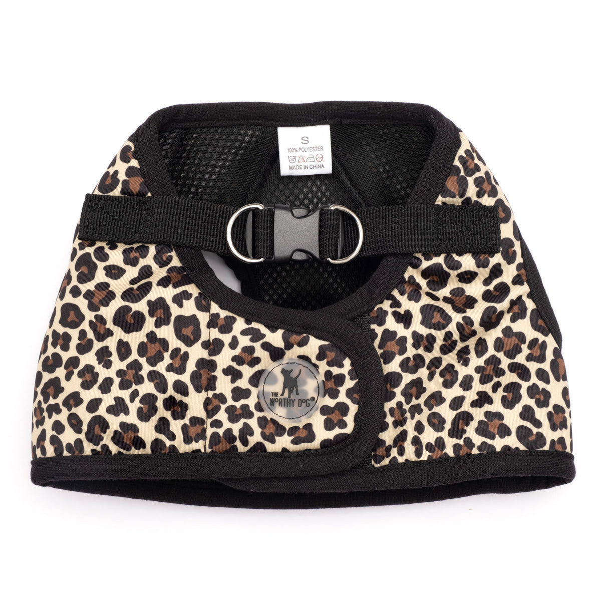 Tan Leopard Print Step-In Dog Harness in tan, main product view