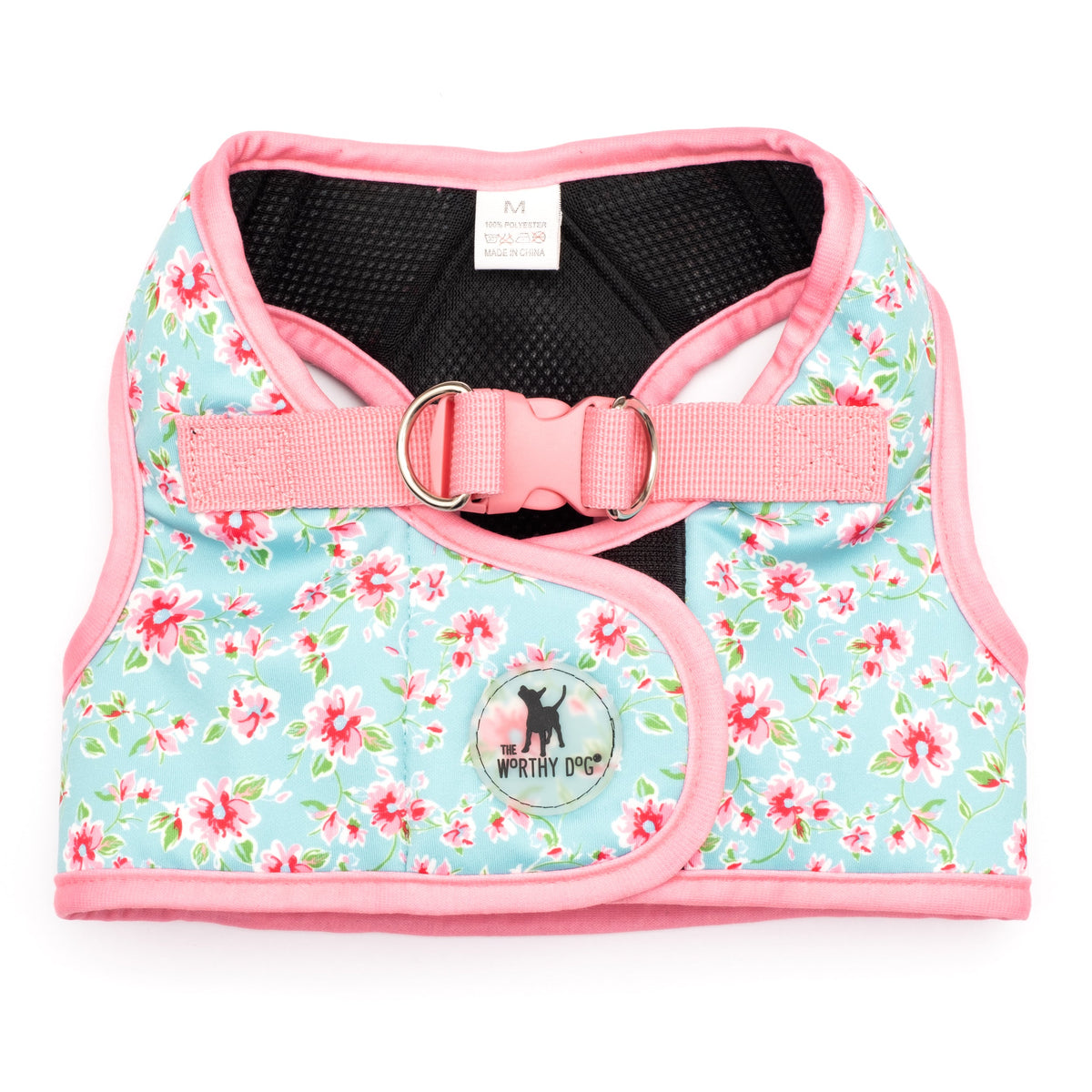Teal Floral Step-In Dog Harness in teal, main product view