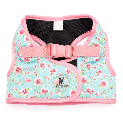 Teal Floral Step-In Dog Harness in teal, main product view