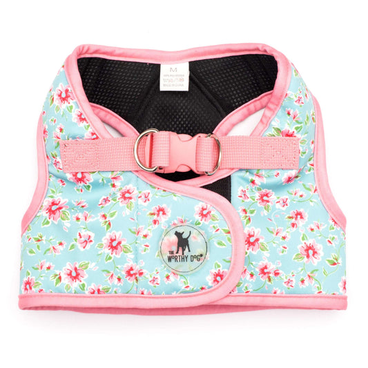 Teal Floral Step-In Dog Harness in teal, main product view