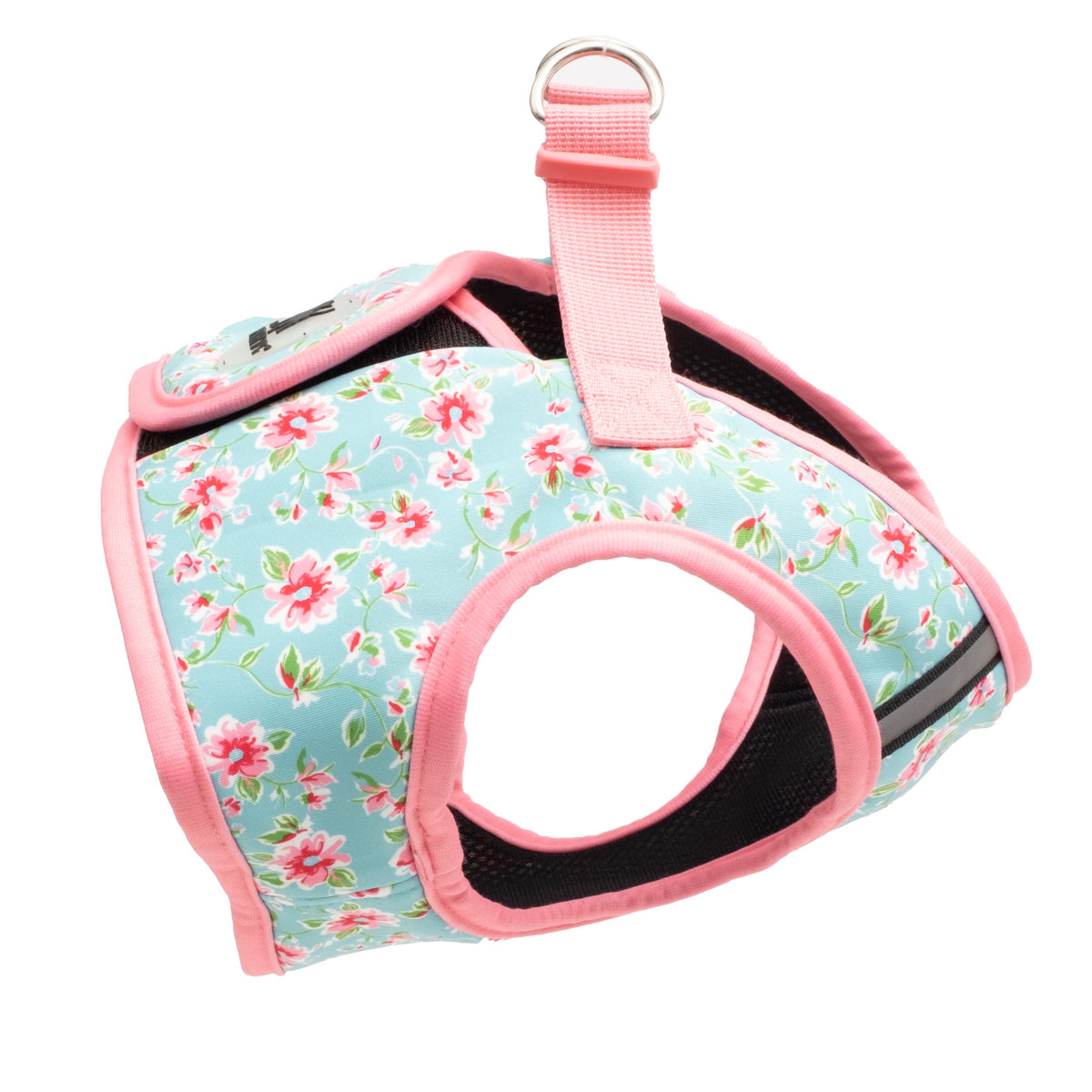 Teal Floral Step-In Dog Harness in teal, product view 2