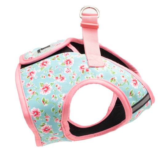 Teal Floral Step-In Dog Harness in teal, product view 2