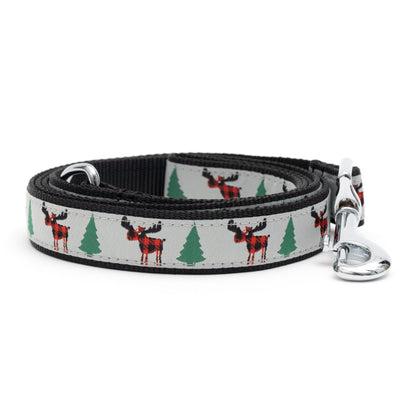 Buffalo Moose gray ribbon and nylon dog leash, coiled leash