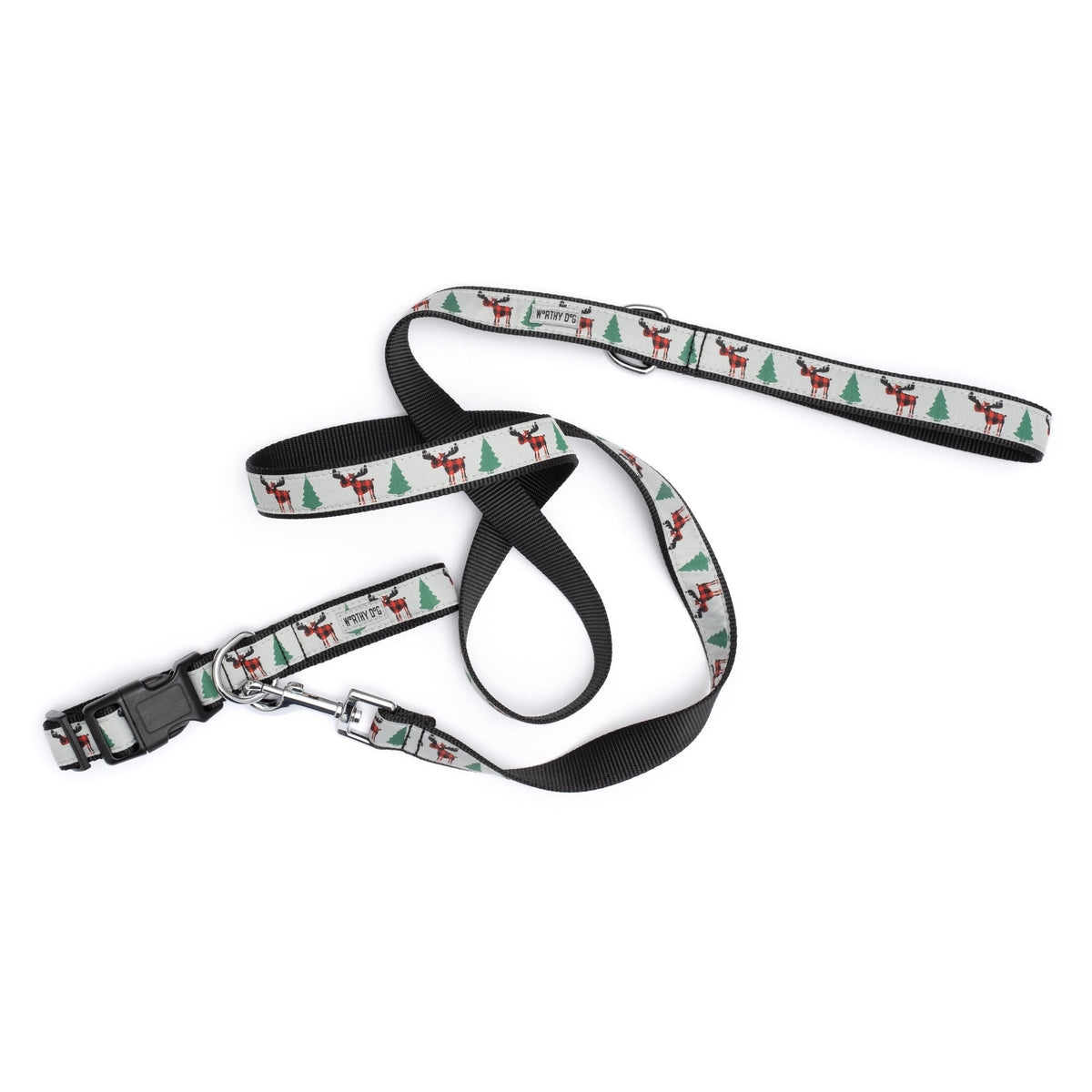 Buffalo Moose gray ribbon and nylon dog leash, product view 3