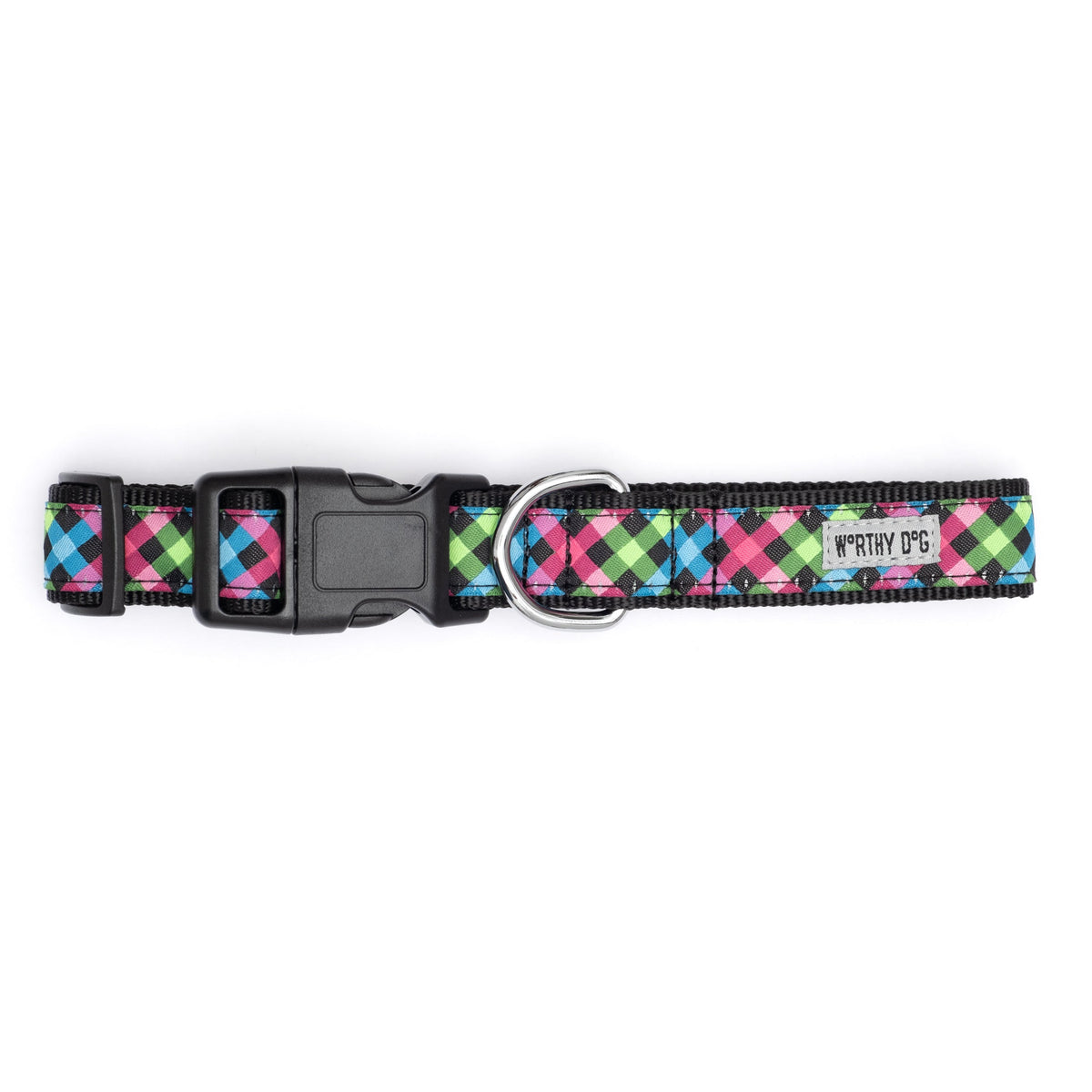 Carnival Check Dog Collar – Multicolored, Sizes XS–XL