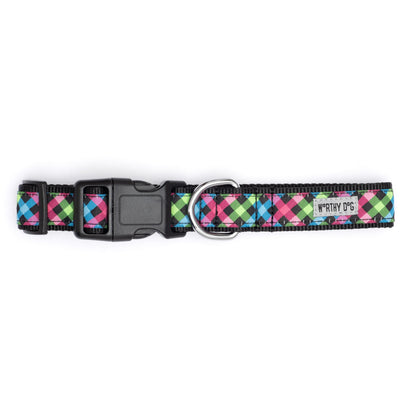 Carnival Check Dog Collar – Multicolored, Sizes XS–XL