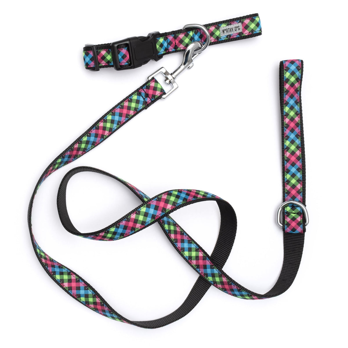Carnival Check Dog Leash – Multicolored, Sizes S, L