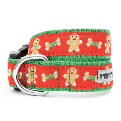 Gingerbread Bones Dog Collar – Red, Sizes XS–XL