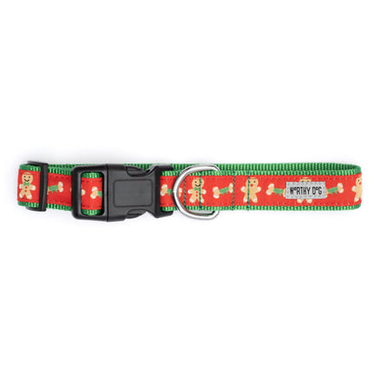 Gingerbread Bones Dog Collar – Red, Sizes XS–XL