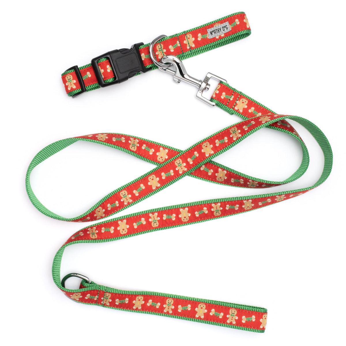 Gingerbread Bones Dog Collar – Red, Sizes XS–XL