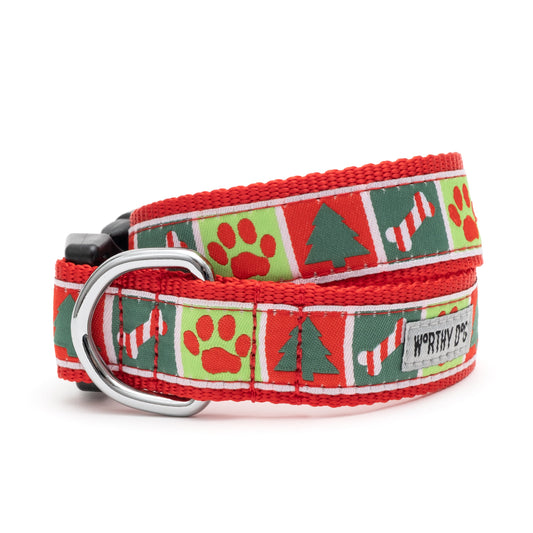 Good Tidings Dog Collar – Red/Green, Sizes XS–XL
