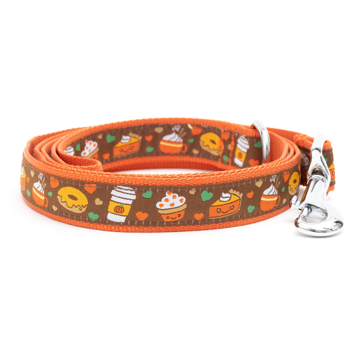 Pumpkin Spice brown ribbon and nylon dog leash, coiled leash
