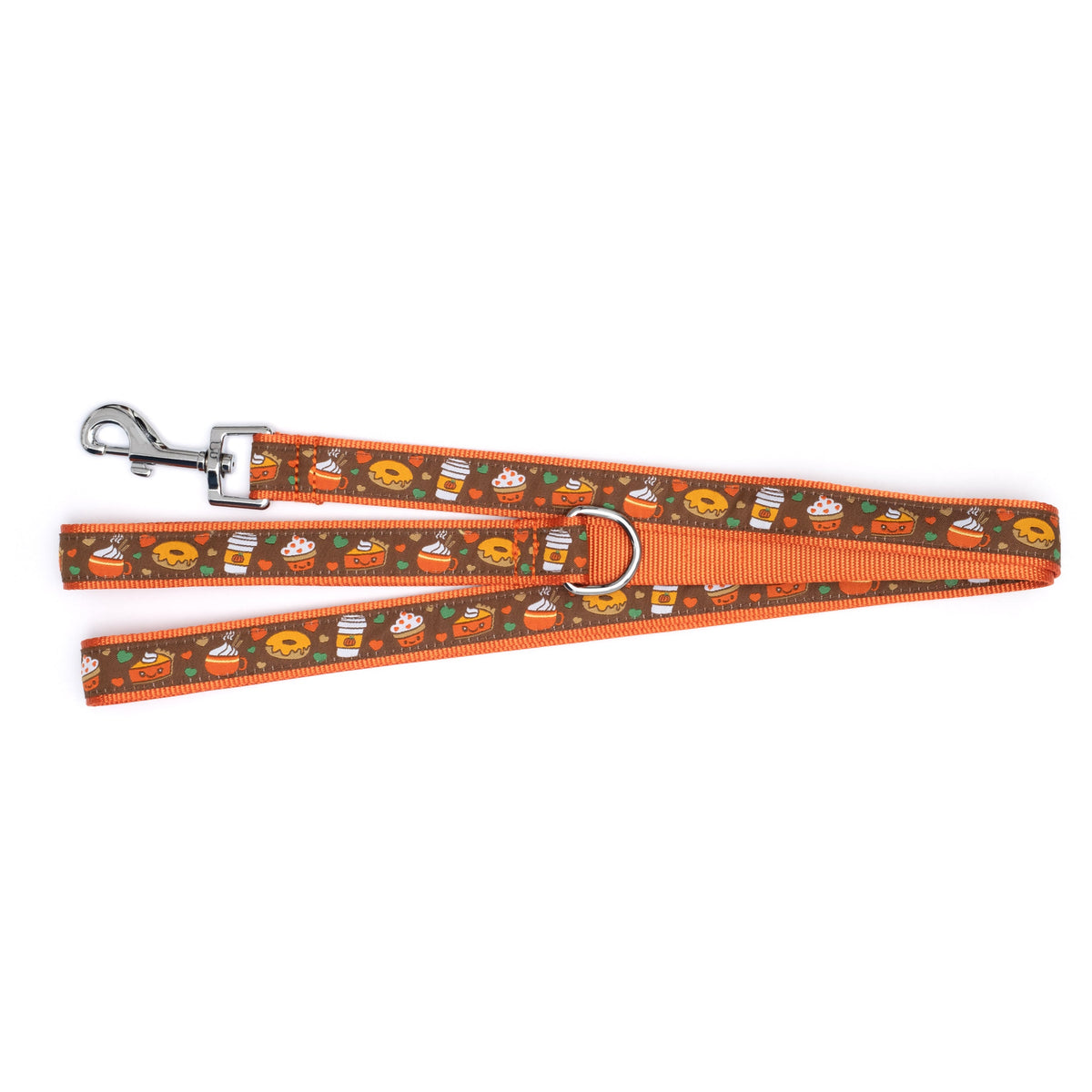 Pumpkin Spice brown ribbon and nylon dog leash, product view 2