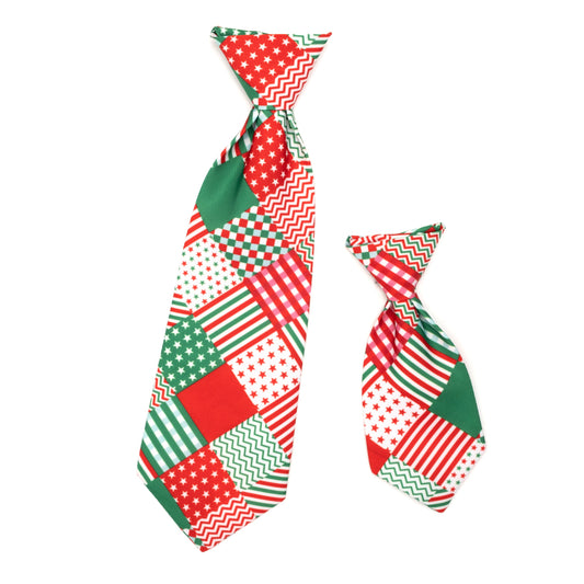 Americana Holiday Dog Neck Tie – Polyester, Red/Green, Sizes S, L
