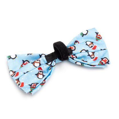 Penguins Dog Bow Tie – Polyester, Blue, Sizes S, L
