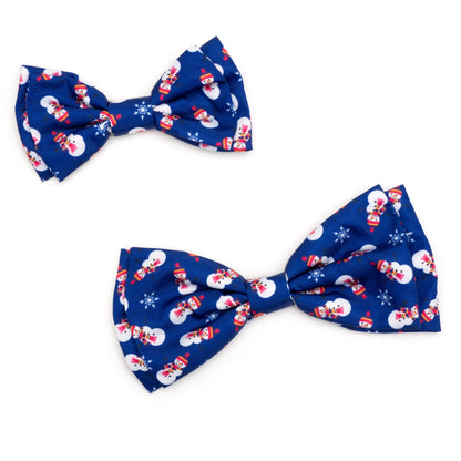 Snowman Dog Bow Tie – Polyester, Blue, Sizes S, L