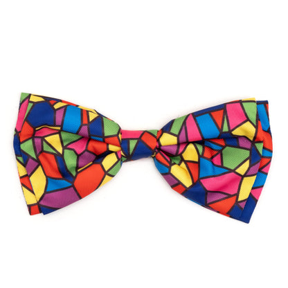 Stained Glass Dog Bow Tie – Polyester, Multicolored, Sizes S, L