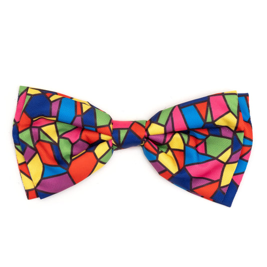 Stained Glass Dog Bow Tie – Polyester, Multicolored, Sizes S, L