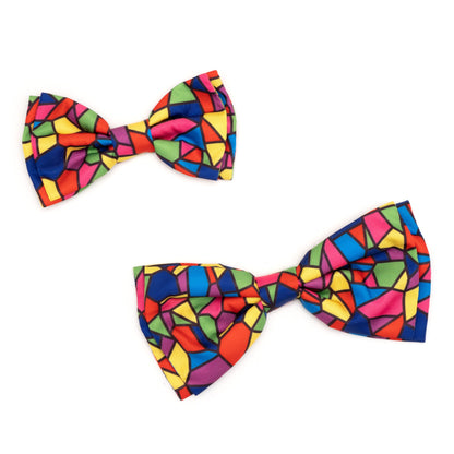 Stained Glass Dog Bow Tie – Polyester, Multicolored, Sizes S, L