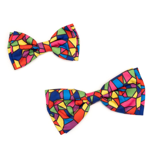 Stained Glass Dog Bow Tie – Polyester, Multicolored, Sizes S, L