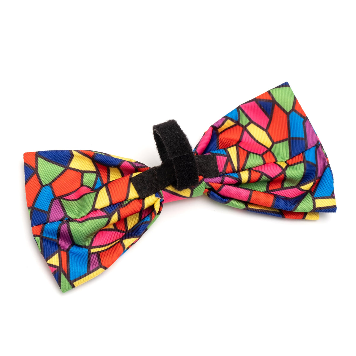Stained Glass Dog Bow Tie – Polyester, Multicolored, Sizes S, L