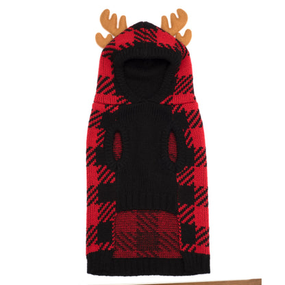 Buffalo Moose Hoodie Dog Sweater – Acrylic, Red/Black, Sizes XXS–XXL