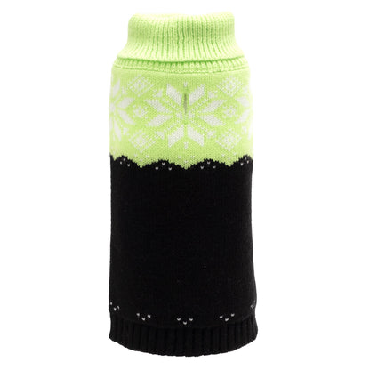Snowtrails Dog Sweater – Acrylic, Neon Green/Black, Neon Pink/Black & Red/Black, Sizes XXS–XXL