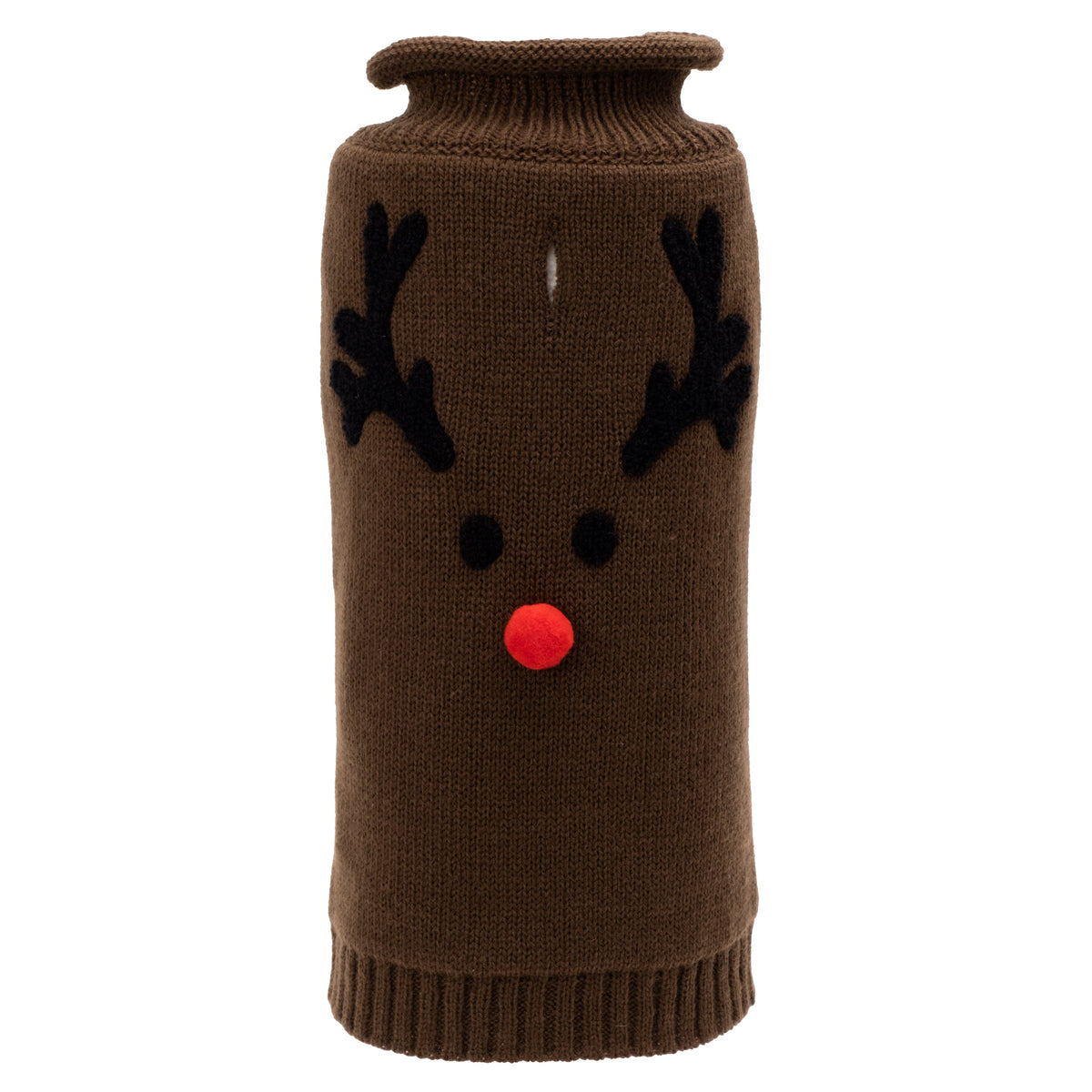 Reindeer Face Dog Sweater – Acrylic, Brown, Sizes XXS–XXL