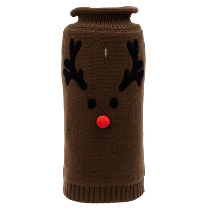 Reindeer Face Dog Sweater – Acrylic, Brown, Sizes XXS–XXL