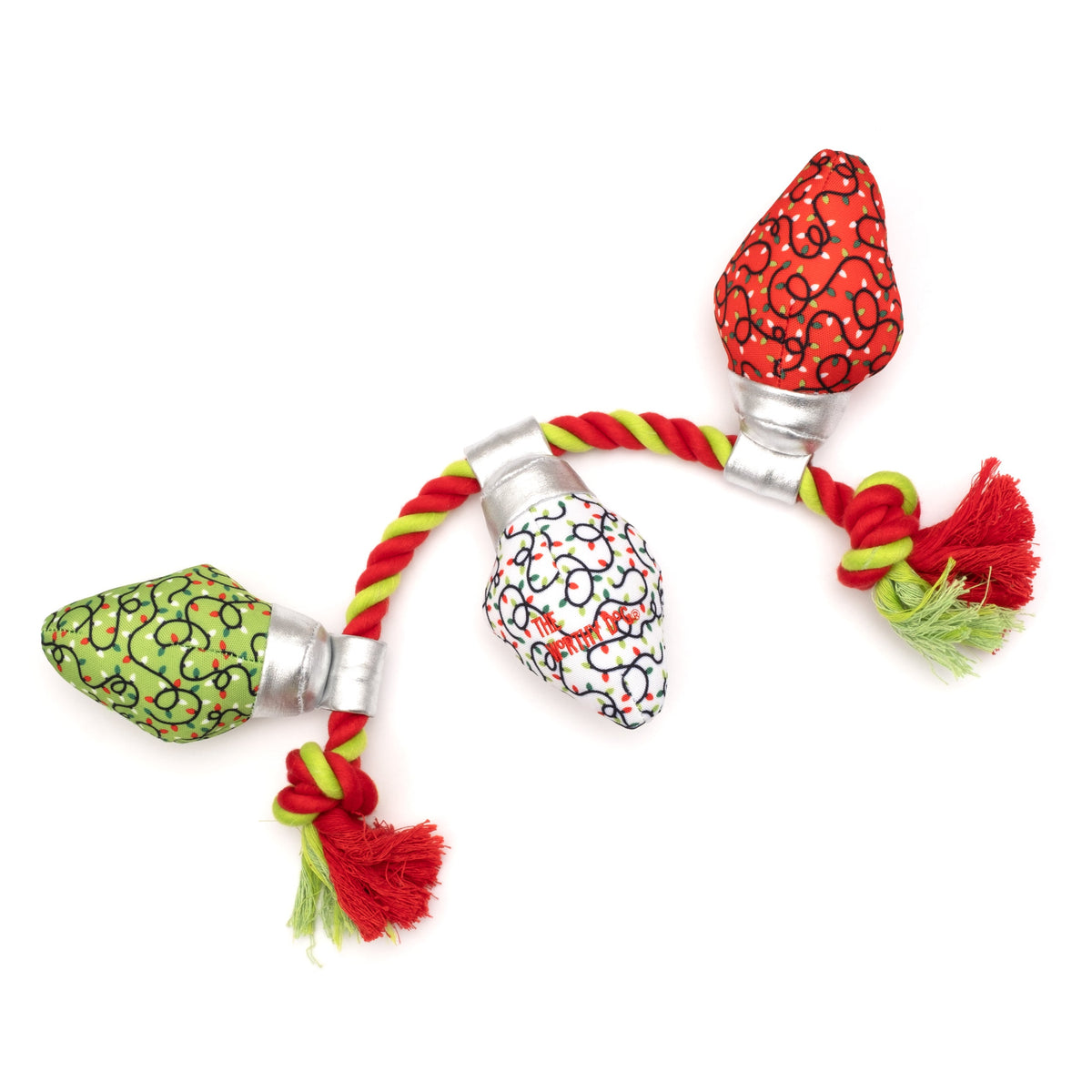 Christmas Lights Squeaky Dog Toy, alternate arrangement of rope and bulbs