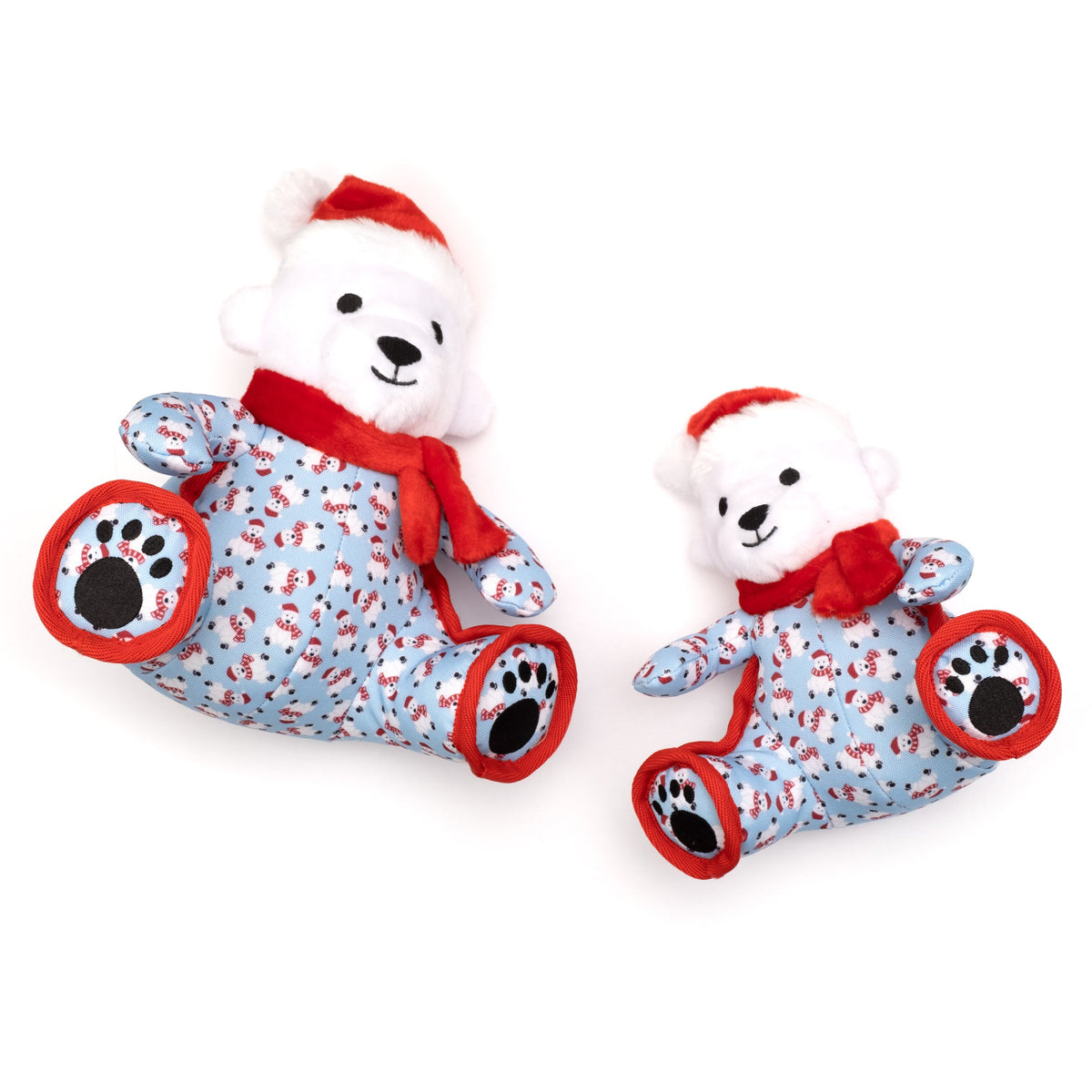 Christmas Polar Bear Squeaky Dog Toy, Small and Large size comparison
