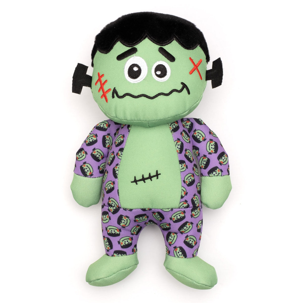 Green Monster Squeaky Dog Toy, front view of green monster