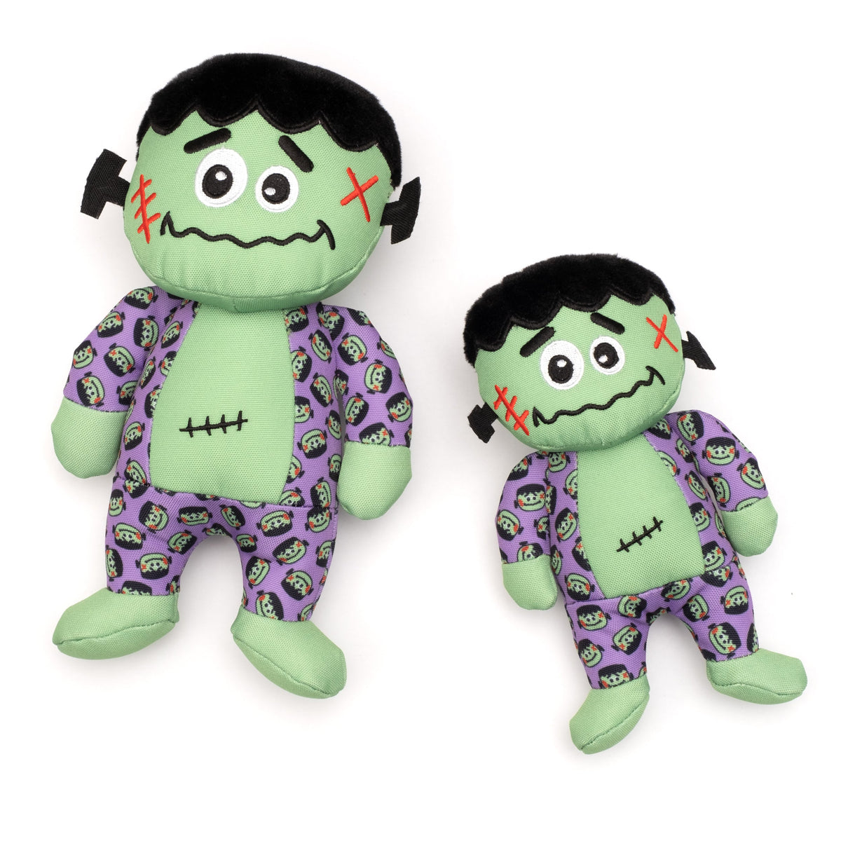 Green Monster Squeaky Dog Toy, Small and Large size comparison