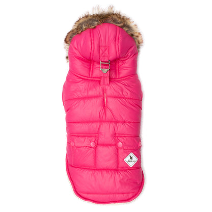 Park City Dog Jacket – Polyester, Pink, Red & Royal, Sizes XS–XXL