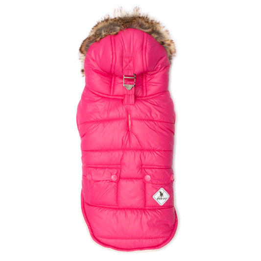Park City Dog Jacket – Polyester, Pink, Red & Royal, Sizes XS–XXL