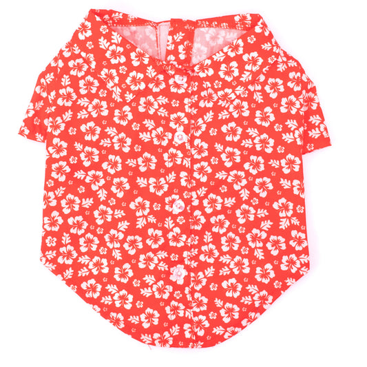 Aloha Dog Shirt – Polyester, Coral, Sizes XS–XXL