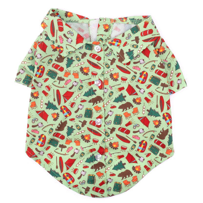Happy Camper Dog Shirt – Polyester, Green, Sizes XS–XXL