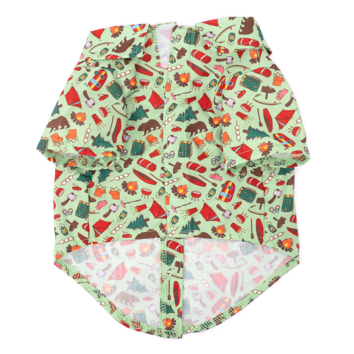 Happy Camper Dog Shirt – Polyester, Green, Sizes XS–XXL