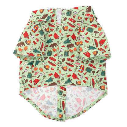 Happy Camper Dog Shirt – Polyester, Green, Sizes XS–XXL