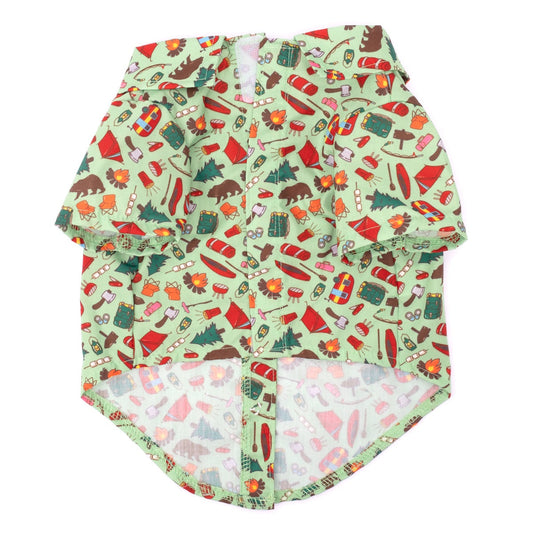 Happy Camper Dog Shirt – Polyester, Green, Sizes XS–XXL