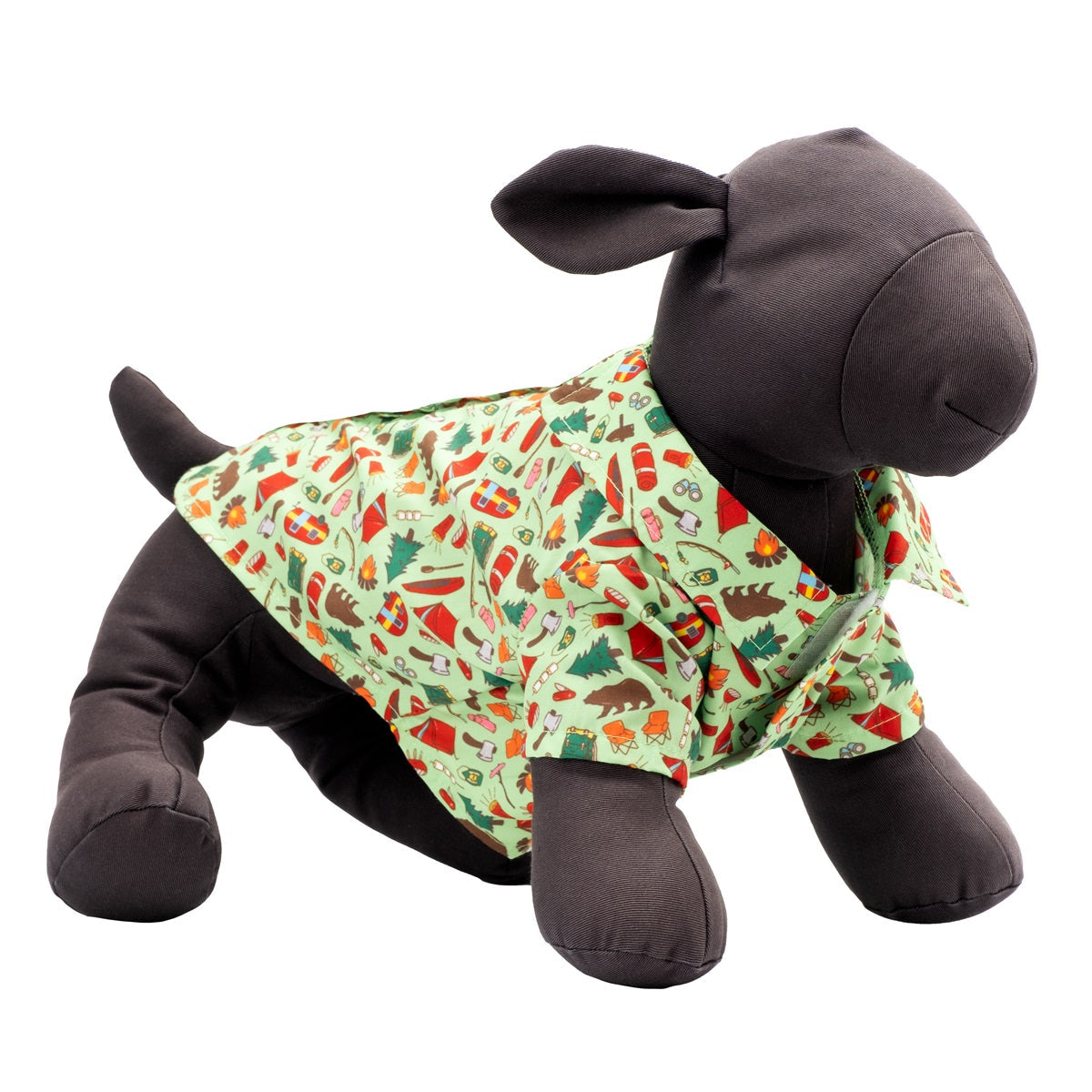 Happy Camper Dog Shirt – Polyester, Green, Sizes XS–XXL