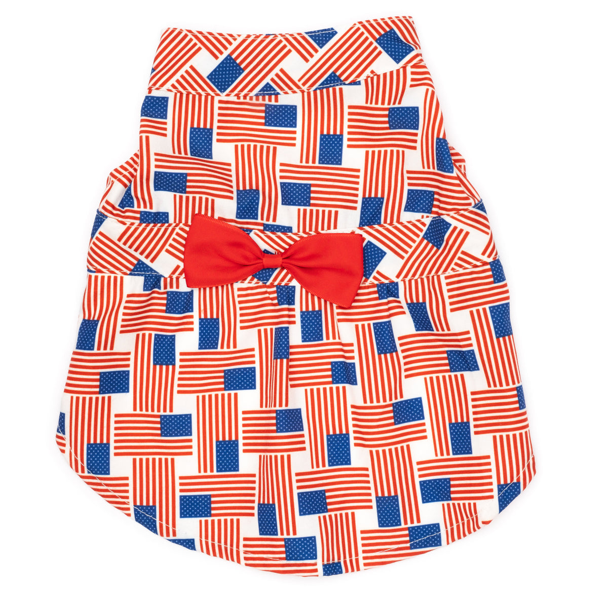 Patchwork Flag Dog Dress – Polyester, Red/White/Blue, Sizes XS–XXL