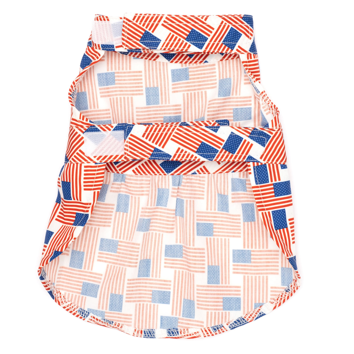Patchwork Flag Dog Dress – Polyester, Red/White/Blue, Sizes XS–XXL